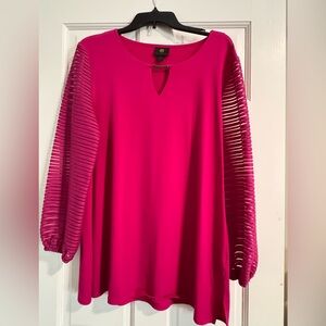 JM Collection Fuchsia Top with Sheer Sleeves